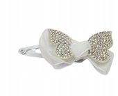 Dziewczęca spinka kokardka z cyrkoniami na zatrzask klik biały 6,5cm