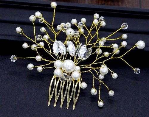 Opaska gałązka ozdoba złota na druciku perły ŚLUB  N24_Złoty na Arena.pl