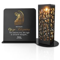 Znicz solarny AŻUROWY z METALOWĄ podstawką dla OJCA CHRZESTNEGO