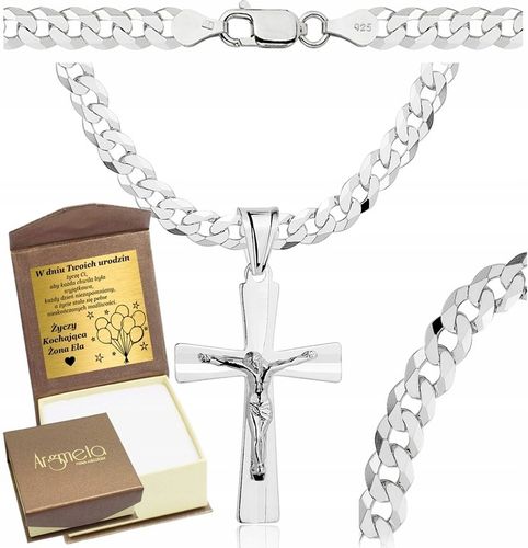 Łańcuszek Męski Srebrny Pancerka 5,00 mm z Krzyżykiem pr 925 Grawer Gratis na Arena.pl