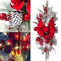 Świecący stroik świąteczny z KOKARDĄ BOMBKAMI sztuczny śnieg SREBRNY 60x30