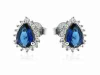 RODOWANE SREBRNE KOLCZYKI ŁEZKI KROPLE MARKIZY SZAFIROWE CYRKONIE