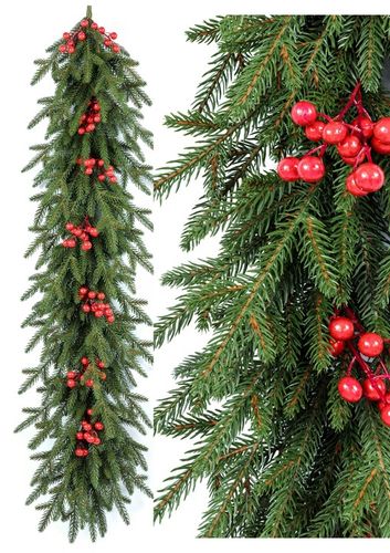 Wianek Świąteczny Świerk NATURA z JARZĘBINĄ 3D 100%PE 60 cm KOMINEK drzwi na Arena.pl