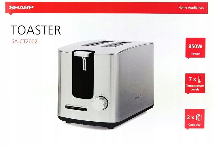 Toster Sharp SA-CT2002I INOX 850W 2 tosty zdjęcie 9