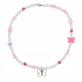 NASZYJNIK RÓŻOWE KORALIKI PEREŁKI ZAWIESZKA MOTYL MOTYLEK DAMSKI PREZENT