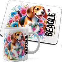 ZESTAW KUBEK + PODKŁADKA DRUK - PIES PSY PIESEK RASA BEAGLE