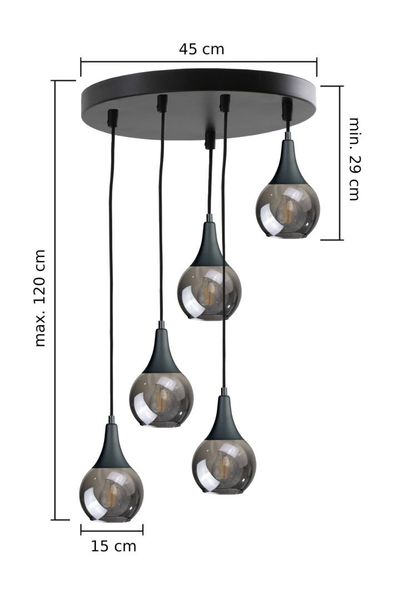 Lampa wisząca 5xE27 LACRIMA SMOKY BLACK zdjęcie 2