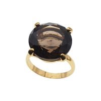 Pierścionek - Kwarc dymny okrągły (szlif diamentowy) w srebrze złoconym 20 (Średnica wewnętrzna 19 mm)