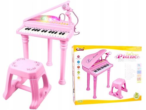 PIANINO DLA DZIECI NAUKA GRY ORGANKI MIKROFON MP3 RÓŻOWE PIANINKO + TABORET na Arena.pl