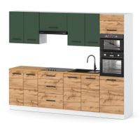 Kuchnia Modułowa Nowoczesna Blat Słupek 2.6m Biały Butelkowa Zielen Wotan