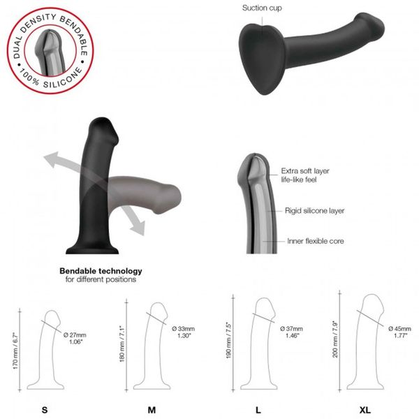 Semi-Realistic Dual Density Bendable Dildo Black - M zdjęcie 2