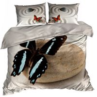 Pościel 3D bawełna satyna 160x200cm MOTYL NA KAMIENIU