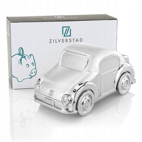 Skarbonka posrebrzana auto z grawerem prezent na chrzest dla chłopca na Arena.pl