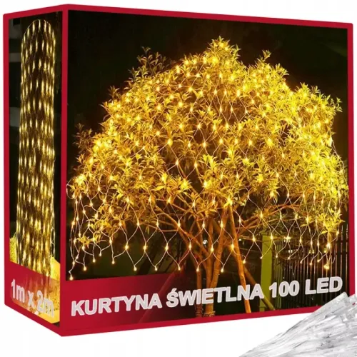 Siatka świetlna kurtyna 100 led lampki święta zewnętrzne biała ciepła 1x2m na Arena.pl