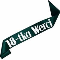 18-tka + imię - szarfa w kolorze zieleni butelkowej ze srebrnym nadrukiem