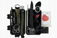 Zestaw SURVIVAL SKRZYNIA Multitool Latarka NÓŻ KRZESIWO Niezbędnik OUTDOOR