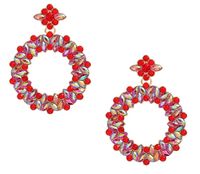 Złote długie duże kolczyki kółka okrągłe czerwone kamienie strass ozdobne