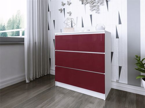 Komoda Do Salonu Sypialni 3 Szuflady 80 Zoe Biała Bordo Połysk na Arena.pl