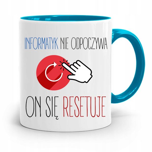 Kubek Błękitny Informatyka On Sie Resetuje Prezent Z Nadrukiem Ze Zdjęciem zdjęcie 1