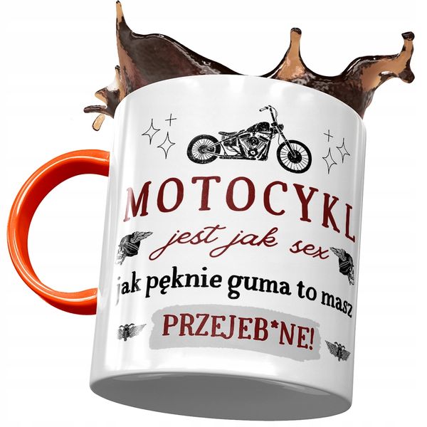 Kubek Pomarańczowy Śmieszny Motocykl Jest Jak Seks Z Nadrukiem Ze Zdjęciem zdjęcie 1