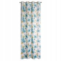 Firana gotowa na przelotkach SOFIA 140x250 biała niebieska kwiat