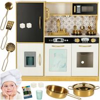 KUCHNIA DLA DZIECI DREWNIANA ZŁOTA LED DUŻA XXL Z LODÓWKA TABLICA KREDOWA