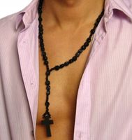 Naszyjnik Różaniec Drewniany Długi CZARNY Krzyżyk CLUBWEAR Krzyż