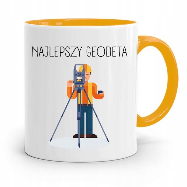 Kubek Żółty Dla Geodety Najlepszy Geodeta Prezent Z Nadrukiem Ze Zdjęciem zdjęcie 1