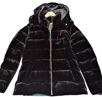 Polo Ralph Lauren Czarna Aksamitna Pikowana Kurtka Puchowa z Kapturem