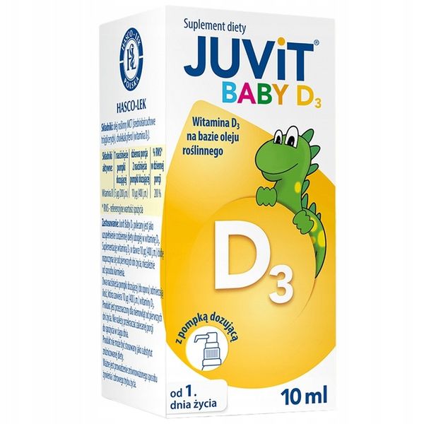 Juvit Baby D3, witamina D3 200 j.m. dla niemowląt, krople, 10 ml zdjęcie 1