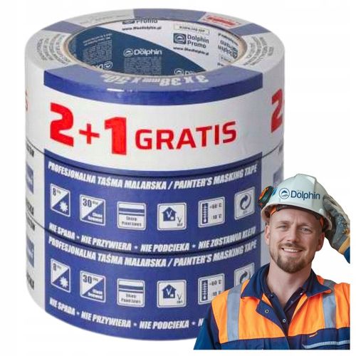 Taśma Malarska Niebieska Blue Dolphin Łatwe Usuwanie 38mm x 50m 2+1 GRATIS na Arena.pl
