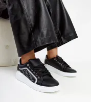 Czarne sneakersy na platformie z brokatem Fekete 38