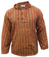 Koszula Męska Bawełniana z Kapturem w Paski Pomarańczowa 4XL Boho Styl