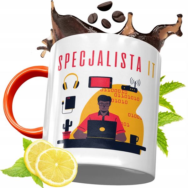 Kubek Pomarańczowy Dla Informatyka Programisty Z Nadrukiem Ze Zdjęciem zdjęcie 1