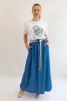 Jeansowa Spódnica Maxi z Paskiem i Kieszeniami UNI