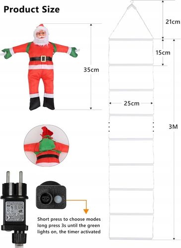 ŁAŃCUCH ŚWIETLNY LED ŚW MIKOŁAJ NA DRABINIE 3 METRY DEKORACJA ŚWIĄTECZNA na Arena.pl