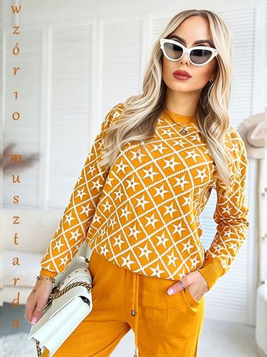 DRES DAMSKI KOMPLET dzianinowy wzorzysty modny stylowy na Arena.pl