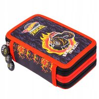 Piórnik trzykomorowy z wyposażeniem potrójny Hot Wheels dla chłopca