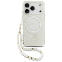 Etui Guess IML Flowers Electro Pearl Strap MagSafe do iPhone 17 Pro biały
