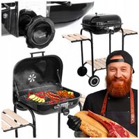 WĘGLOWY GRILL OGRODOWY Z POKRYWĄ PÓŁKI BOCZNE KOŁA