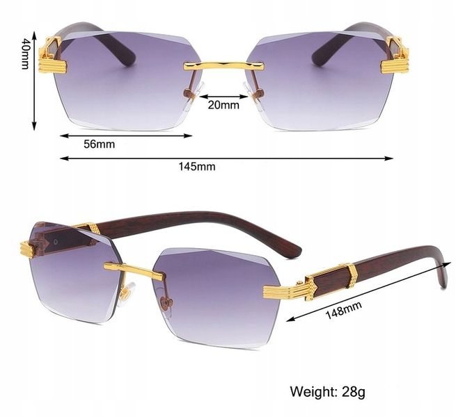 Okulary Przeciwsłoneczne bezramkowe prostokątne Damskie męskie UV400 Brąz zdjęcie 4