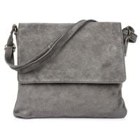 VERA PELLE torebka zamszowa listonoszka z klapą i paskiem V480 c.szara