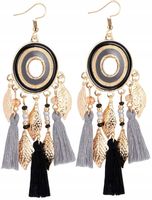 Złote Kolczyki Frędzle Wiszące Chwost Boho Vintage  B14_Czarny