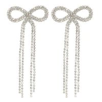 Srebrne długie kolczyki kokardy z kryształkami efektowne wizytowe na wesele