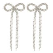 Srebrne długie kolczyki kokardy z kryształkami efektowne wizytowe na wesele