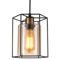 Industrialna lampa wisząca Kalula PND-78901-1-BK+AMB kuchenny zwis czarny bursztynowy