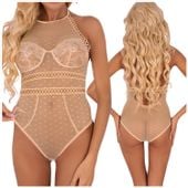 BODY CIELISTE PRZEŹROCZYSTE TIUL KORONKA S/M