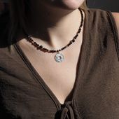 Naszyjnik - Spinel fasetowane kulki, Hematyt i srebro
