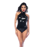 allure lace-up halter body l czarny połysk z wiązaniem bocznym