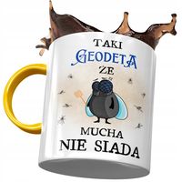 Kubek Żółty Dla Geodety Że Mucha Nie Siada Z Nadrukiem Ze Zdjęciem